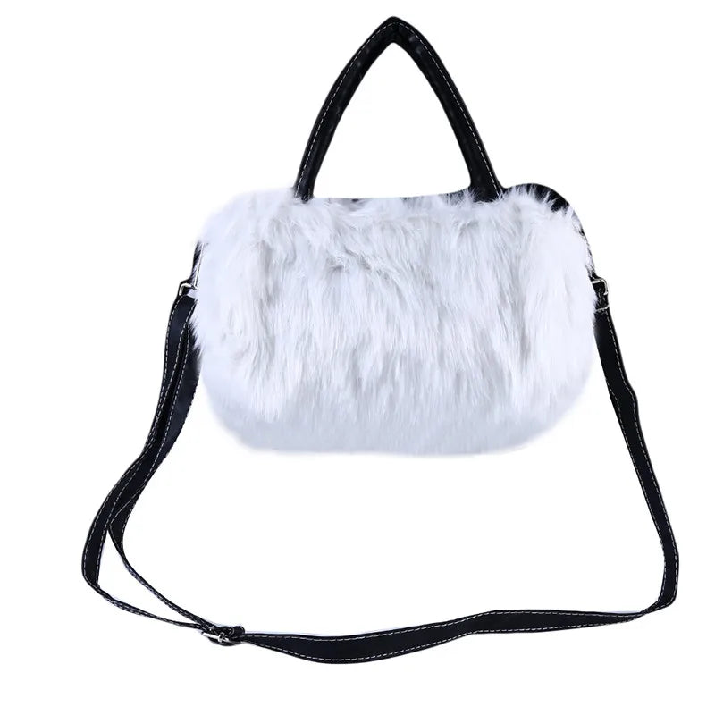 Lady Girl Pretty Faux Rabbit Fur Handbag Shoulder Messenger Bag Tote Women Long