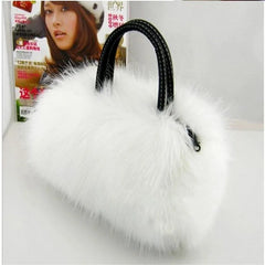 Lady Girl Pretty Faux Rabbit Fur Handbag Shoulder Messenger Bag Tote Women Long