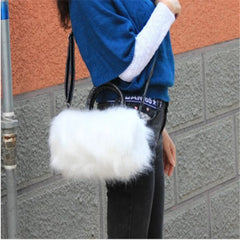 Faux Rabbit Fur Shoulder Messenger Bag Tote Women Long Fur Handbag