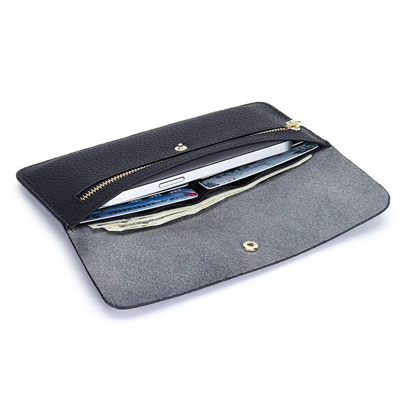 Lady Hasp Purse Small Envelope Wallet Leather Long Handy Bag