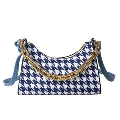 Vintage Houndstooth Chain Hobo Tote Bag