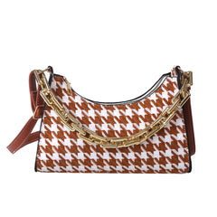 Vintage Houndstooth Chain Hobo Tote Bag
