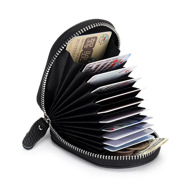 RFID Blocking Lady Wallet Purse Cow Leather Credit Card Holder
