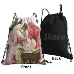 Pink Rose Backpack Drawstring Gym Bag Waterproof Vintage