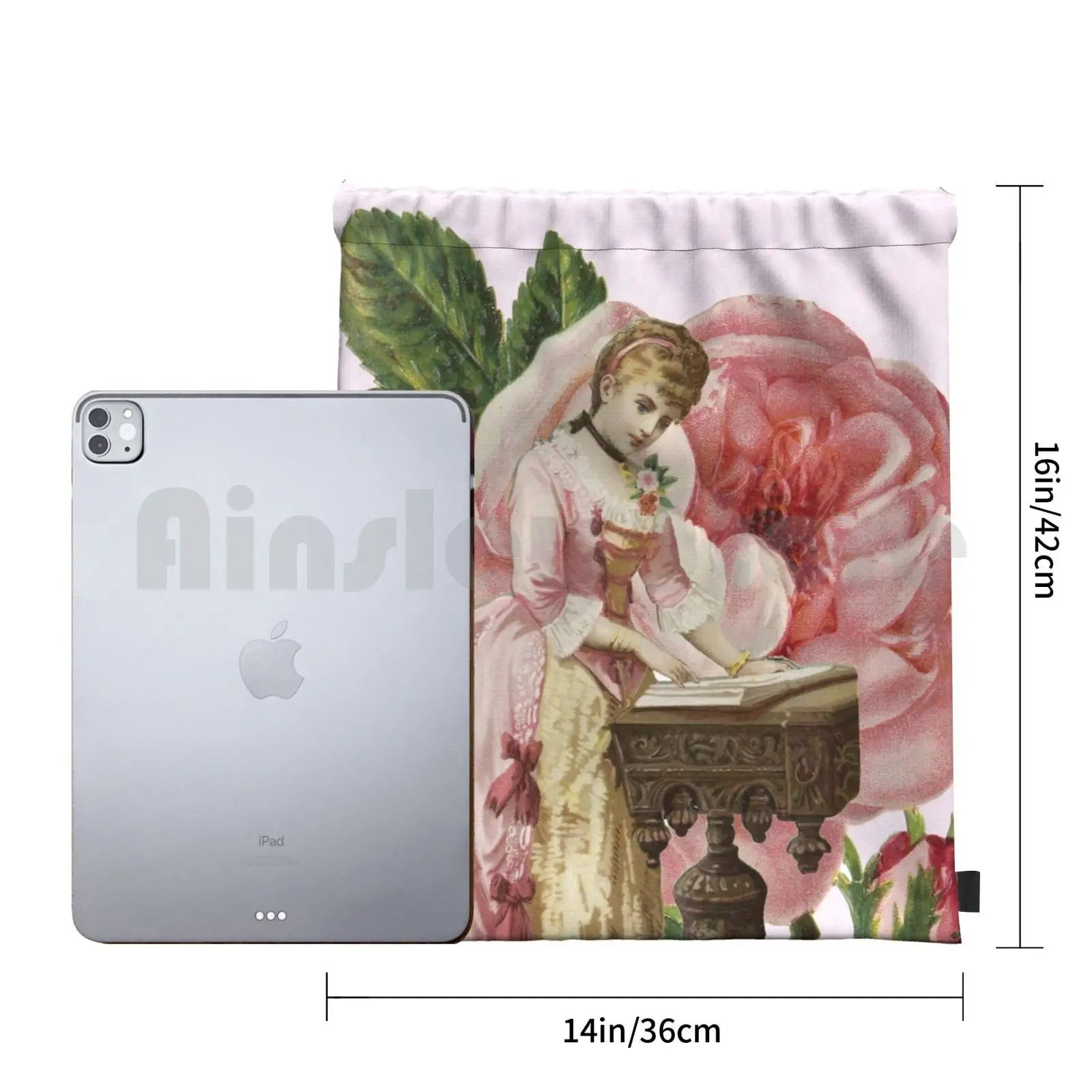 Pink Rose Backpack Drawstring Gym Bag Waterproof Vintage