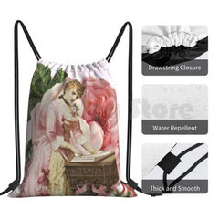 Pink Rose Backpack Drawstring Gym Bag Waterproof Vintage