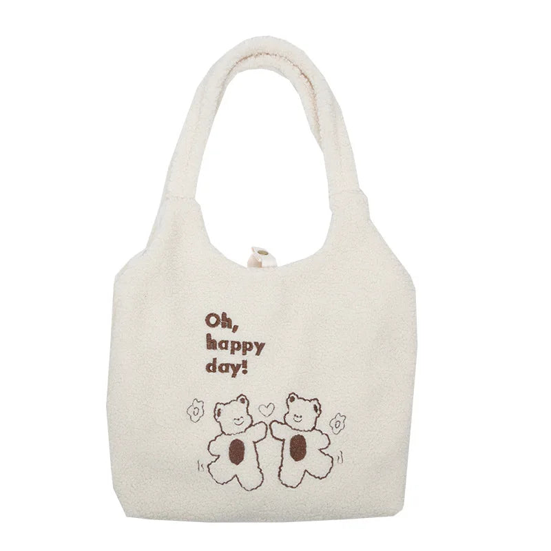 Lamb Women Canvas Shoulder Bag Soft Tote Large Capacity Shopping Bags
