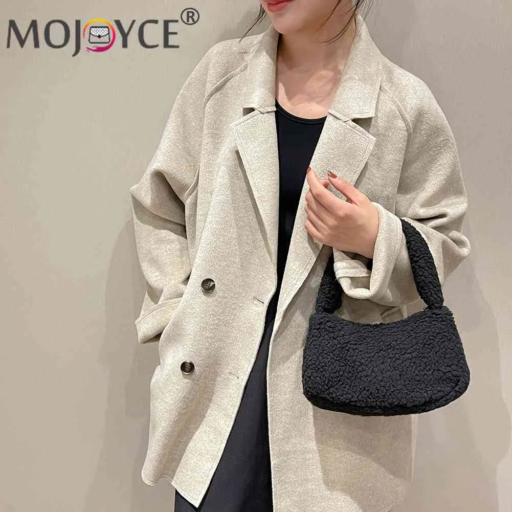 Lamb Wool Commute Bags Soft Winter Tote Casual Portable Warm Zipper Solid