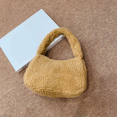 Lamb Wool Commute Bags Soft Winter Tote Casual Portable Warm Zipper Solid