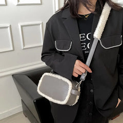 Vintage Lamb Wool Plush Crossbody Bag Square Shoulder Handbag