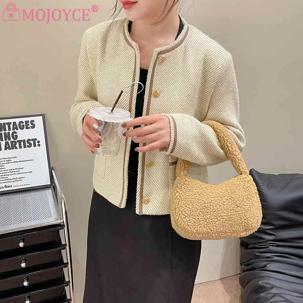 Lamb Wool Shoulder Bag Soft Winter Women Hand Bags Casual Warm Solid