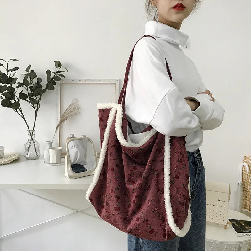 Lamb Wool Women's Soft Bag Retro College Style Shoulder Bag