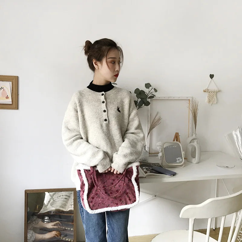 Lamb Wool Women's Soft Bag Retro College Style Shoulder Bag