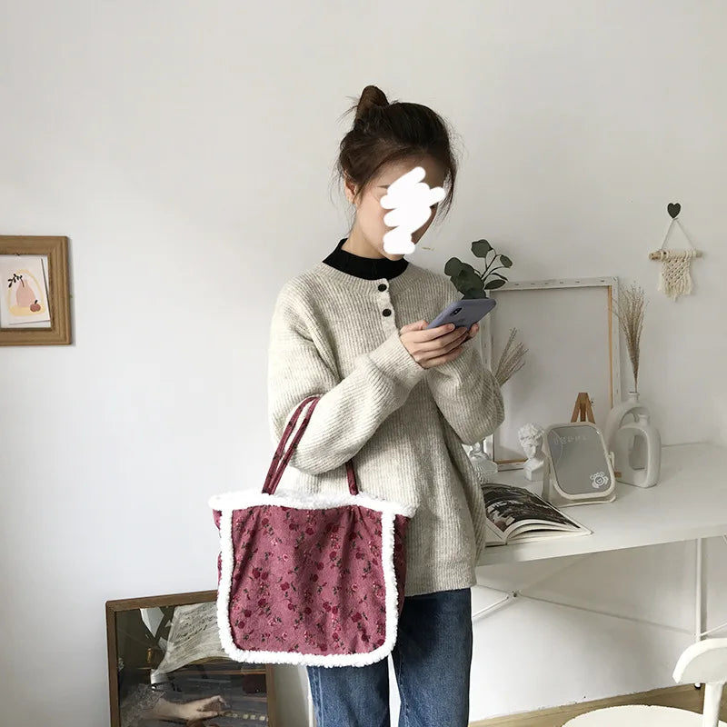 Lamb Wool Women's Soft Bag Retro College Style Shoulder Bag