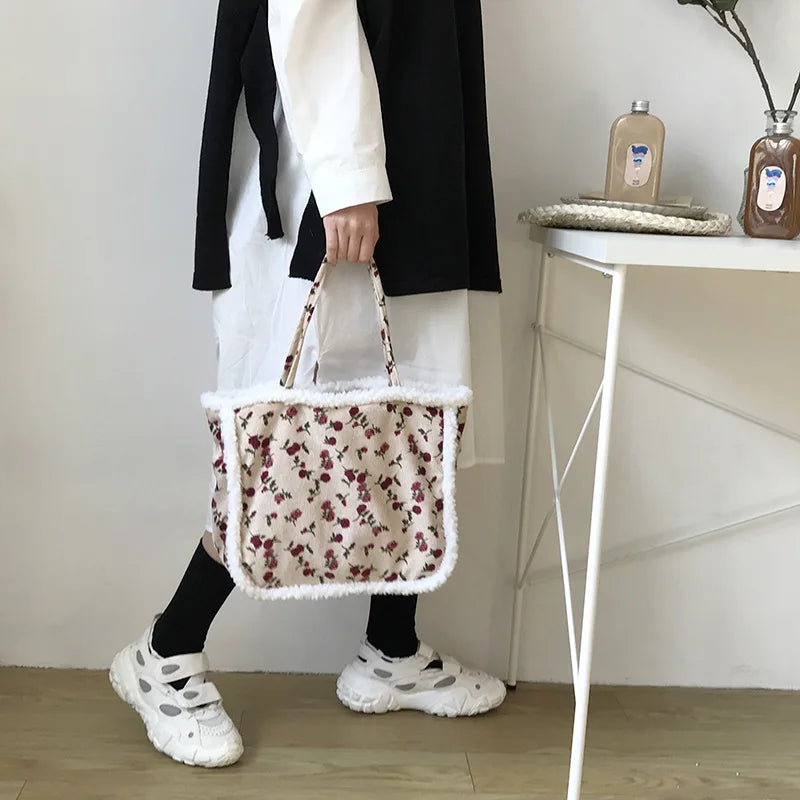 Lamb Wool Women's Soft Bag Retro College Style Shoulder Bag