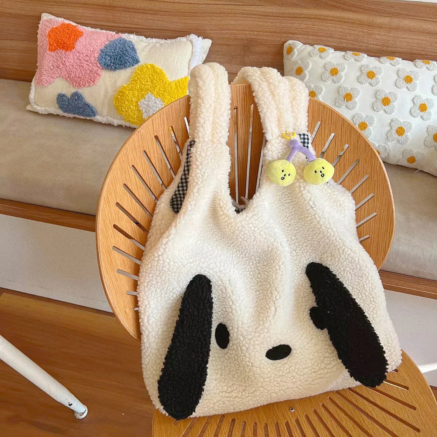 Fluffy Dog Shoulder Bag Commuter Shopping Bag For Autumn Winter