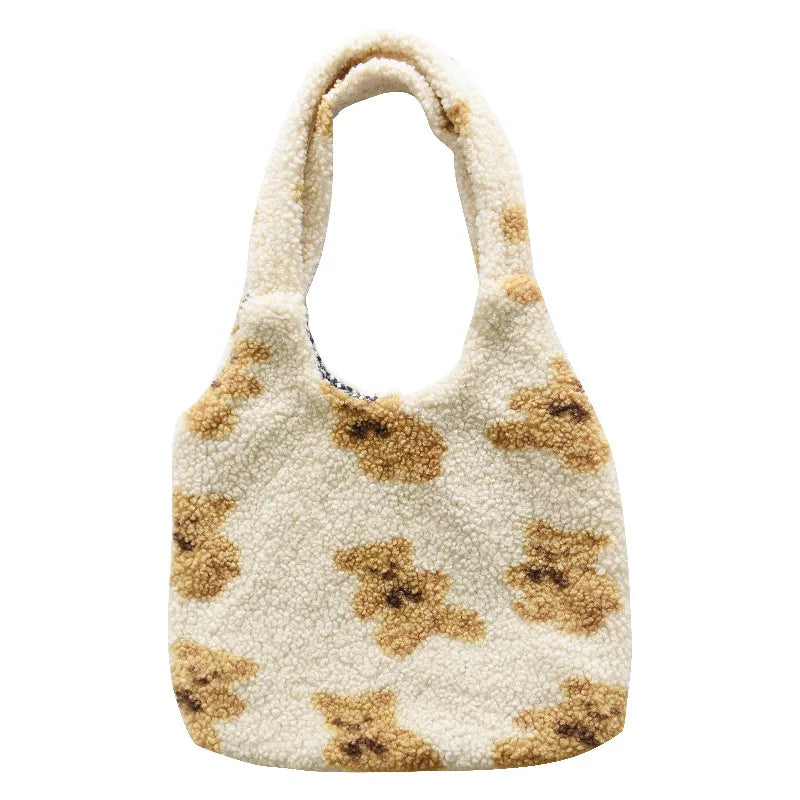 Lambswool Shoulder Bag Plush Tote Cartoon Shopper Handbag Large Capacity