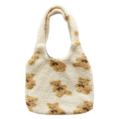 Lambswool Shoulder Bag Plush Tote Cartoon Shopper Handbag Large Capacity
