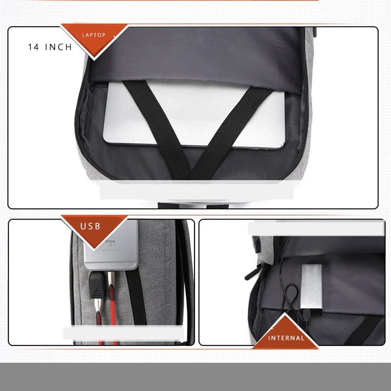Men's Laptop Backpack Waterproof USB Charging Business Travel Bag