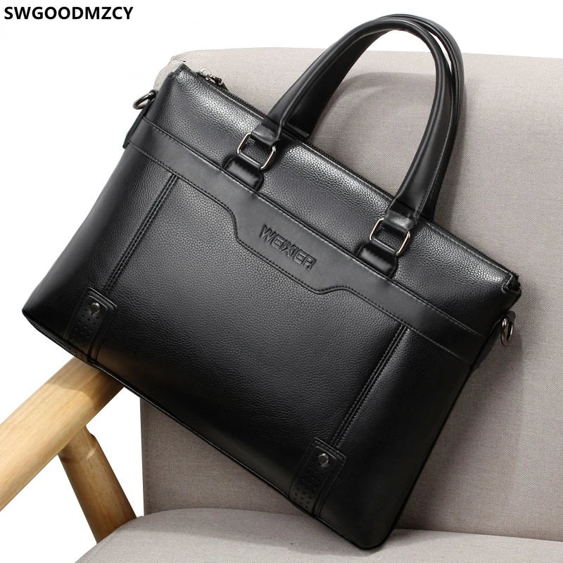Leather Briefcase Men Shoulder Computer Bag Crossbody Handbag