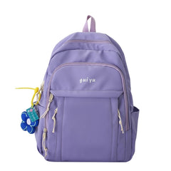 Large Capacity Backpack with Pendant Solid Nylon College Bookbag