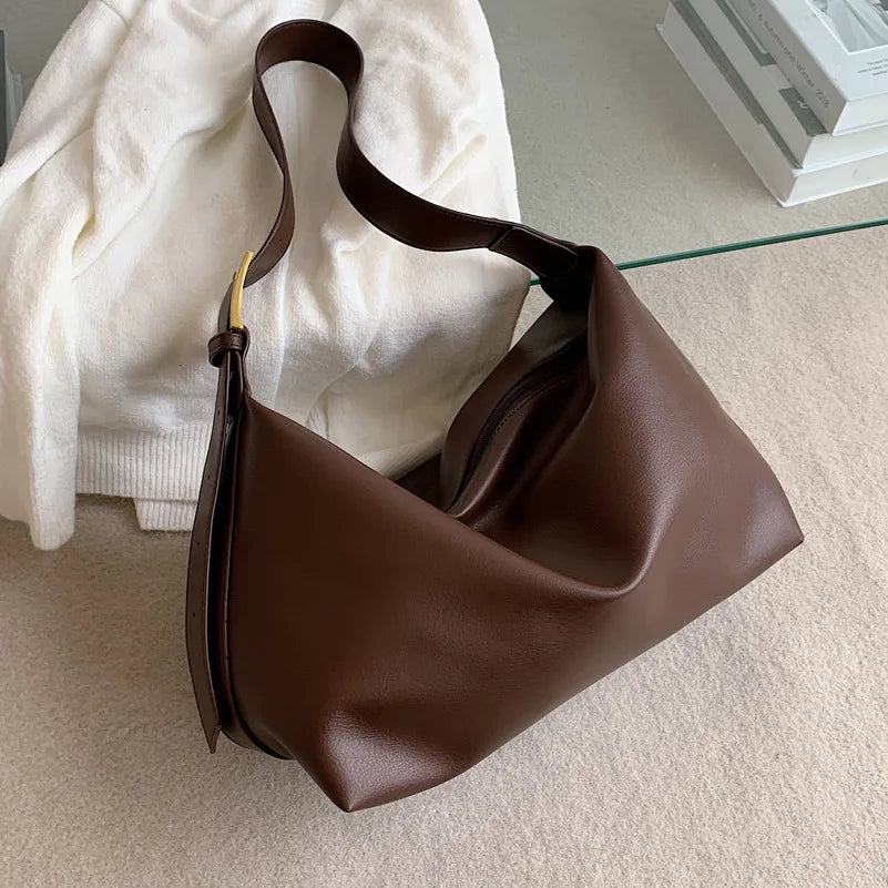 Large-Capacity Women's Messenger Bag Pure Coffee Color