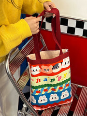 Large-Capacity Cartoon Print Canvas Tote Handbag