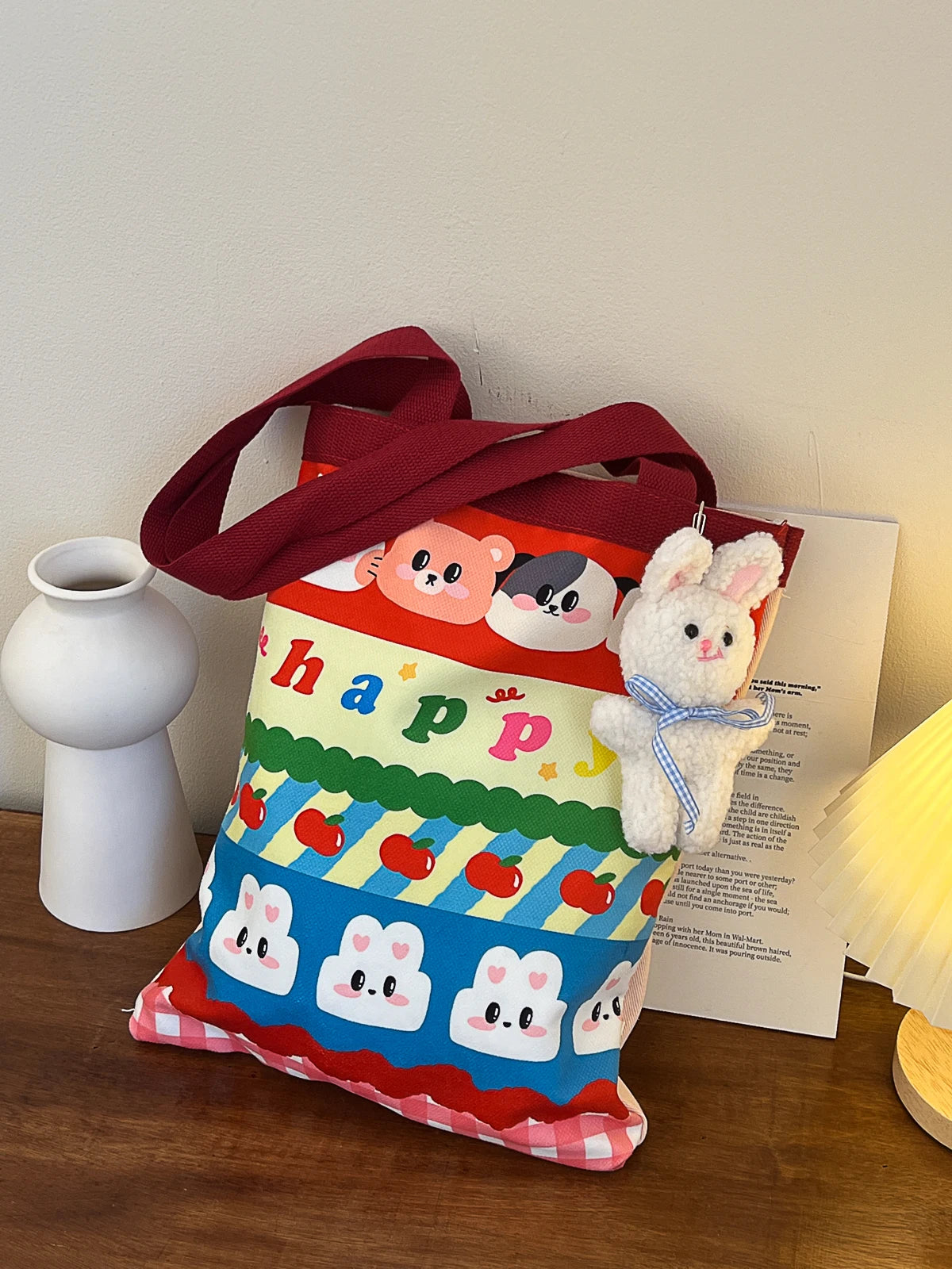 Large-Capacity Cartoon Print Canvas Tote Handbag