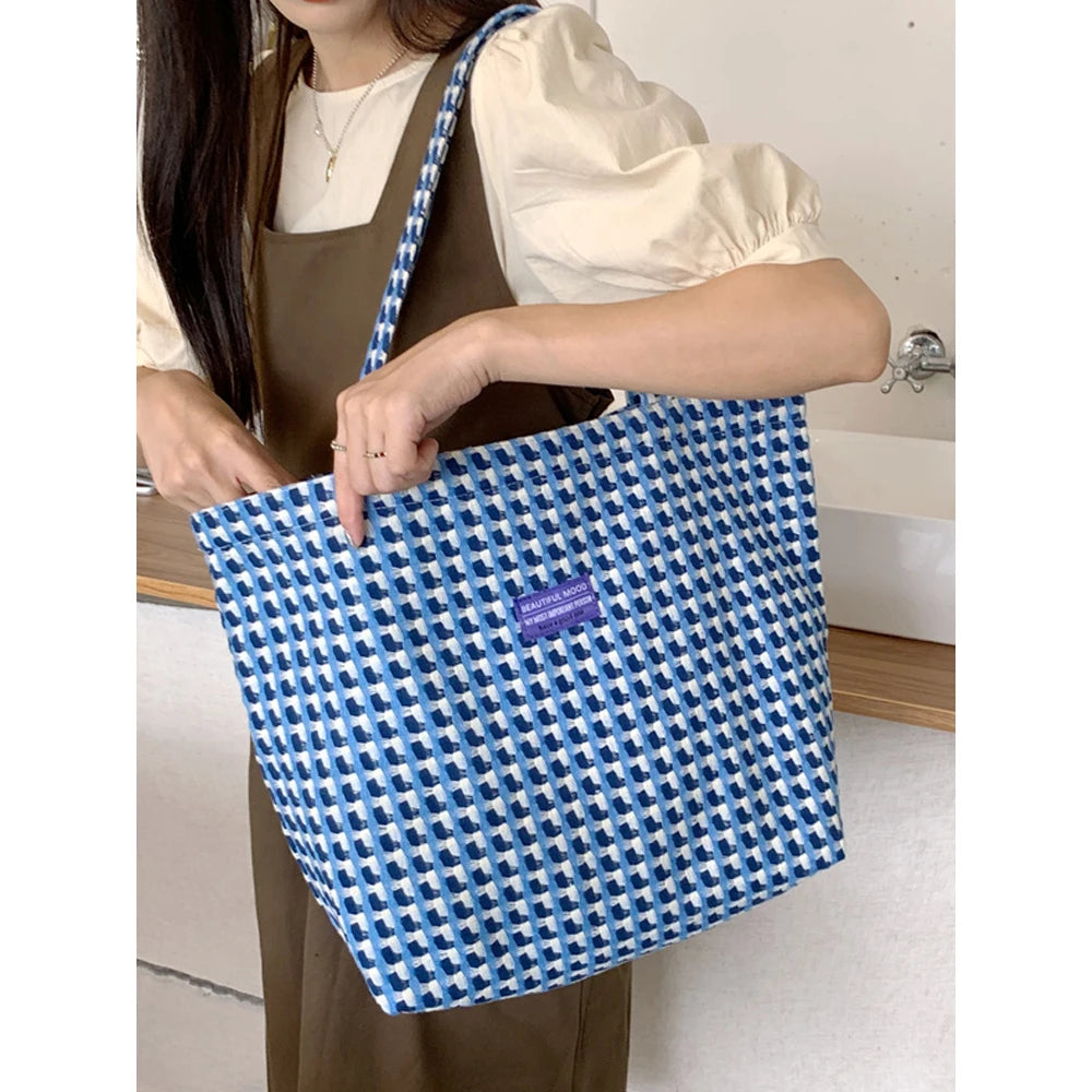 Stylish Lake Basket Plaid Shoulder Bag