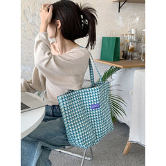 Stylish Lake Basket Plaid Shoulder Bag