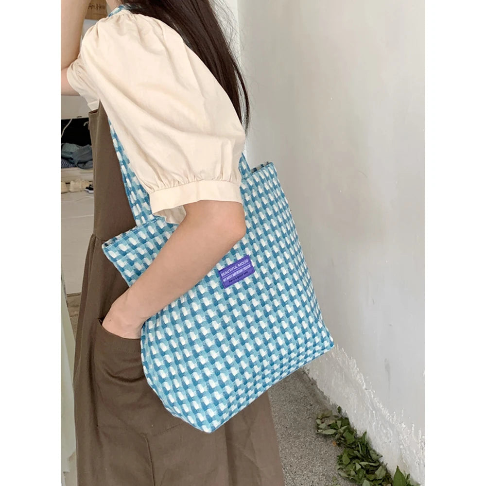 Stylish Lake Basket Plaid Shoulder Bag