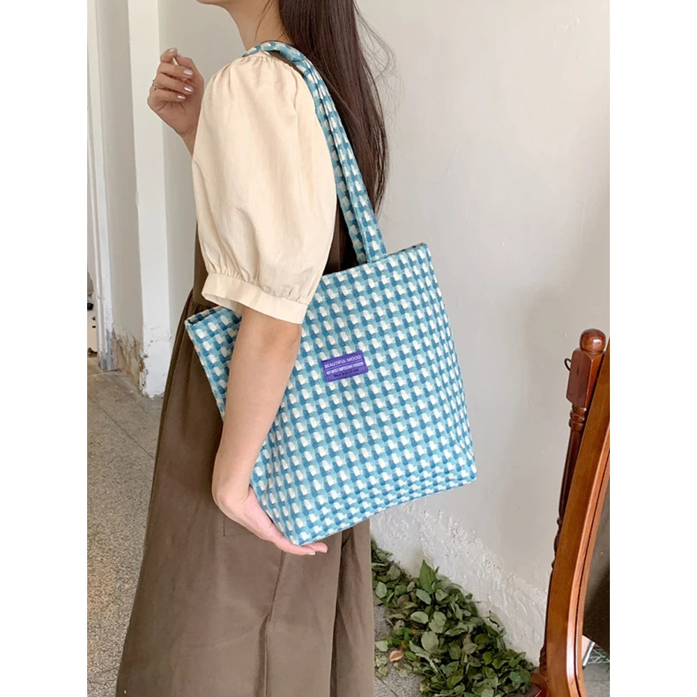 Stylish Lake Basket Plaid Shoulder Bag