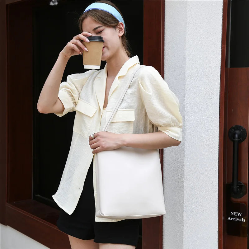 Large Capacity Bucket Bag PU Leather Shoulder Bags for Women