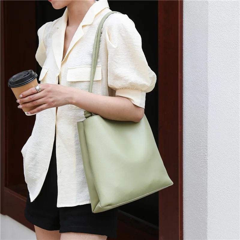 Large Capacity Bucket Bag PU Leather Shoulder Bags for Women