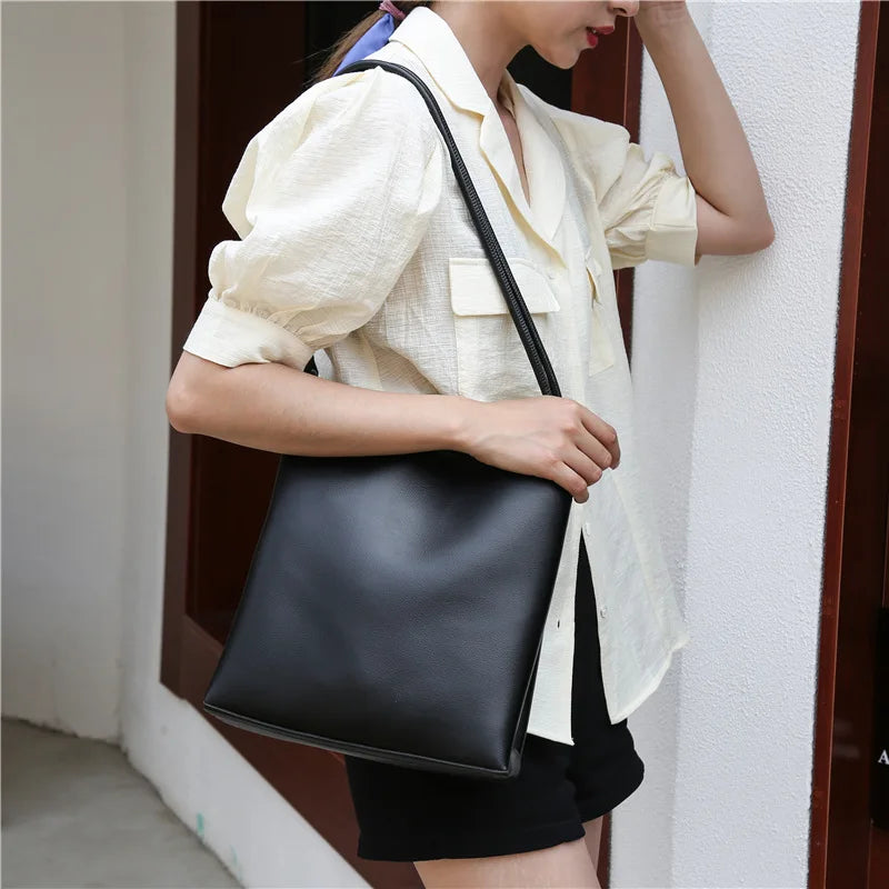 Large Capacity Bucket Bag PU Leather Shoulder Bags for Women