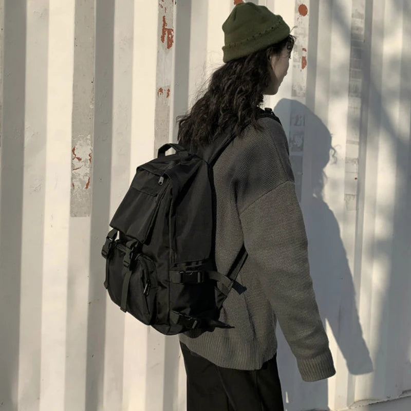 Large Capacity Button Travel Bag Solid Harajuku Retro Unisex Backpack
