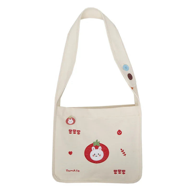 Canvas Shoulder Bag with Lovely Bear Design for Women