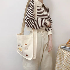 Canvas Shoulder Bag with Lovely Bear Design for Women