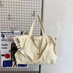 Large Capacity Canvas Shoulder Bag Soft Denim Travel Bag Women Fatchels Winter