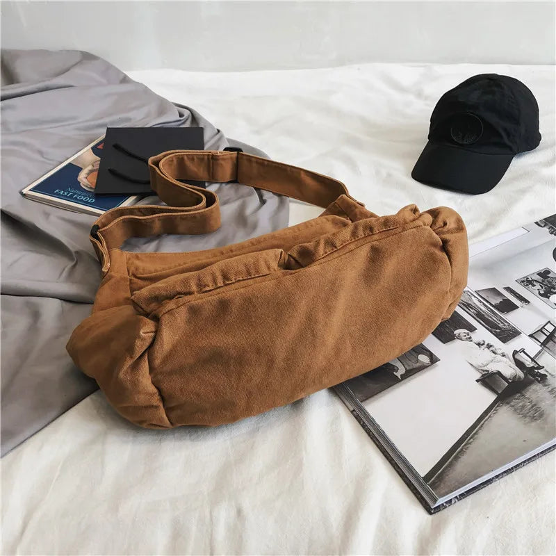 Large Capacity Canvas Shoulder Bags Soft Denim Travel Bag for Women