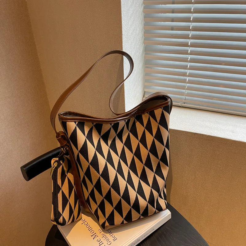 Large Capacity Houndstooth Canvas Tote Bag Handbag