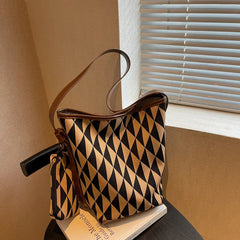 Large Capacity Houndstooth Canvas Tote Bag Handbag