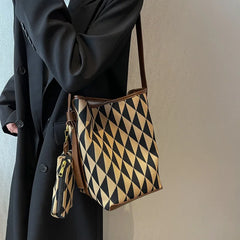 Large Capacity Houndstooth Canvas Tote Bag Handbag