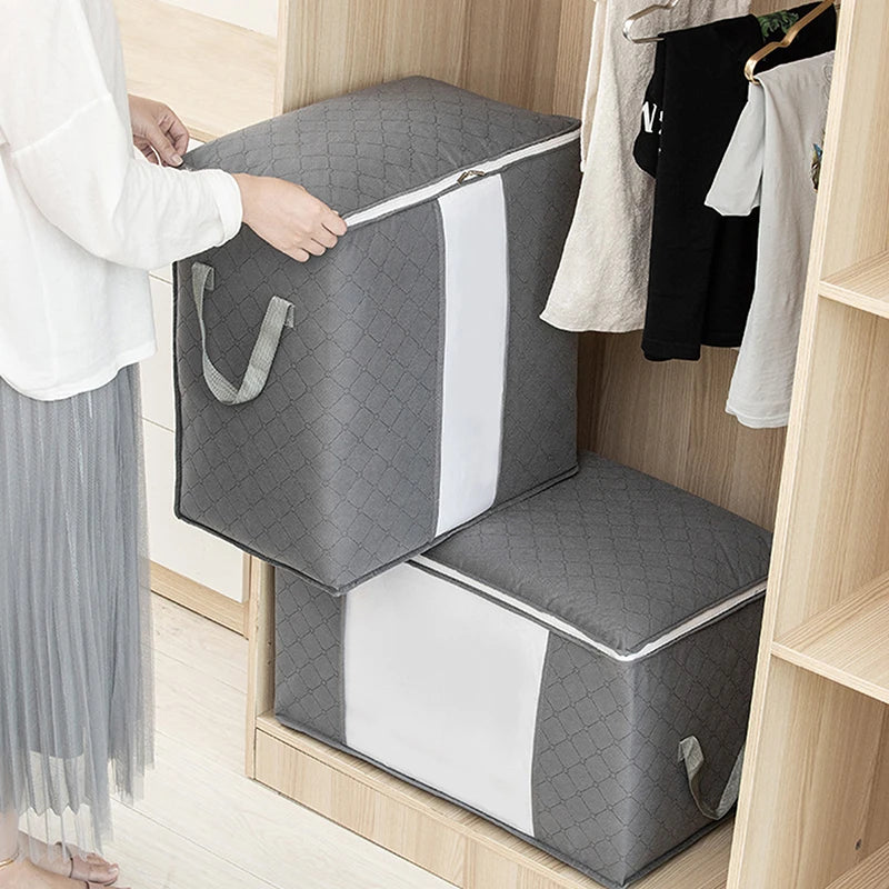 Large Capacity Clothing Storage Bag Organizer With Handle Fabric For Comforter B