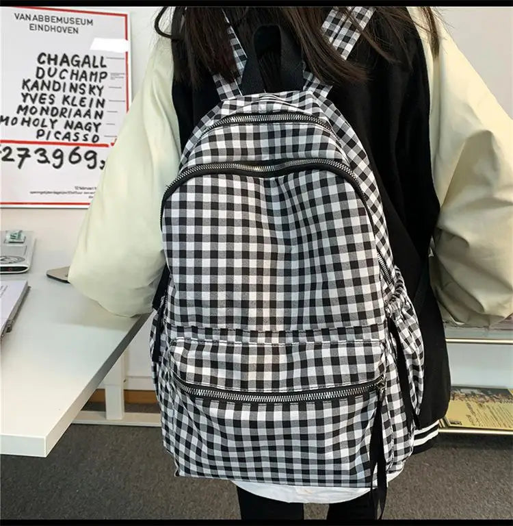 Plaid Backpack Shoulder Bag Women Laptop Mochila Travel Rucksack