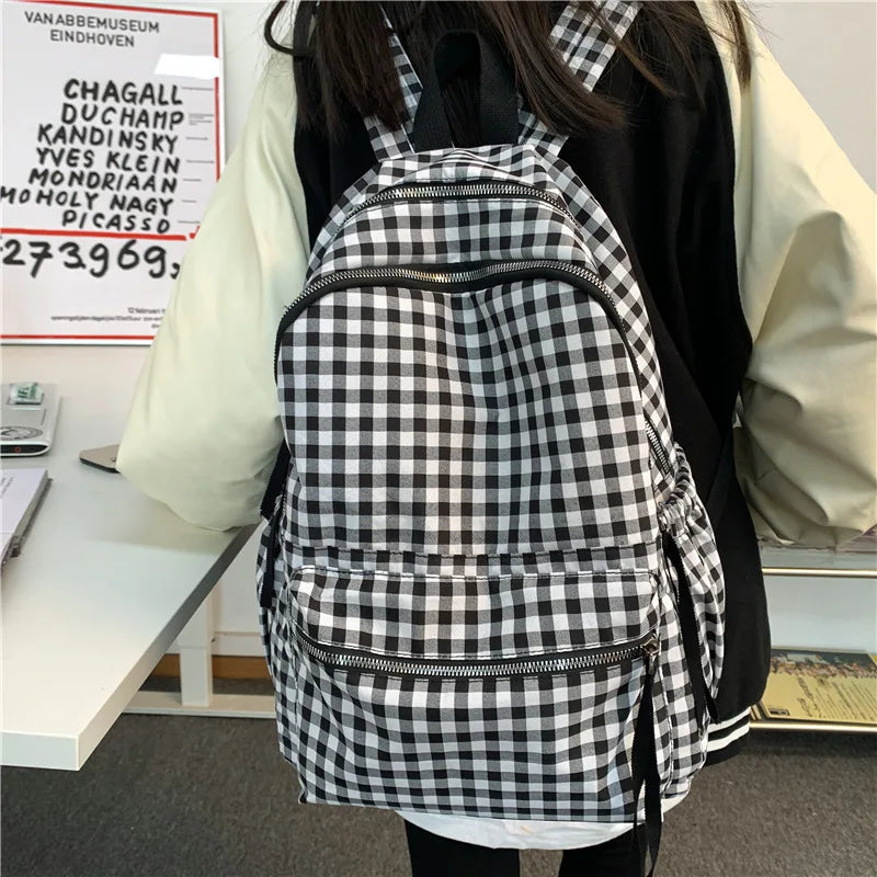 Plaid Backpack Shoulder Bag Women Laptop Mochila Travel Rucksack