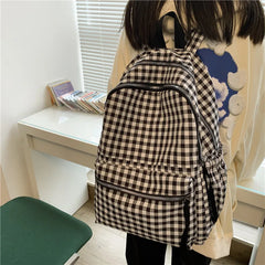 Plaid Backpack Shoulder Bag Women Laptop Mochila Travel Rucksack