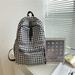 Plaid Backpack Shoulder Bag Women Laptop Mochila Travel Rucksack