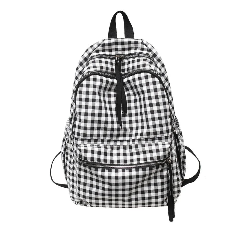 Plaid Backpack Shoulder Bag Women Laptop Mochila Travel Rucksack