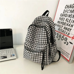 Plaid Backpack Shoulder Bag Women Laptop Mochila Travel Rucksack